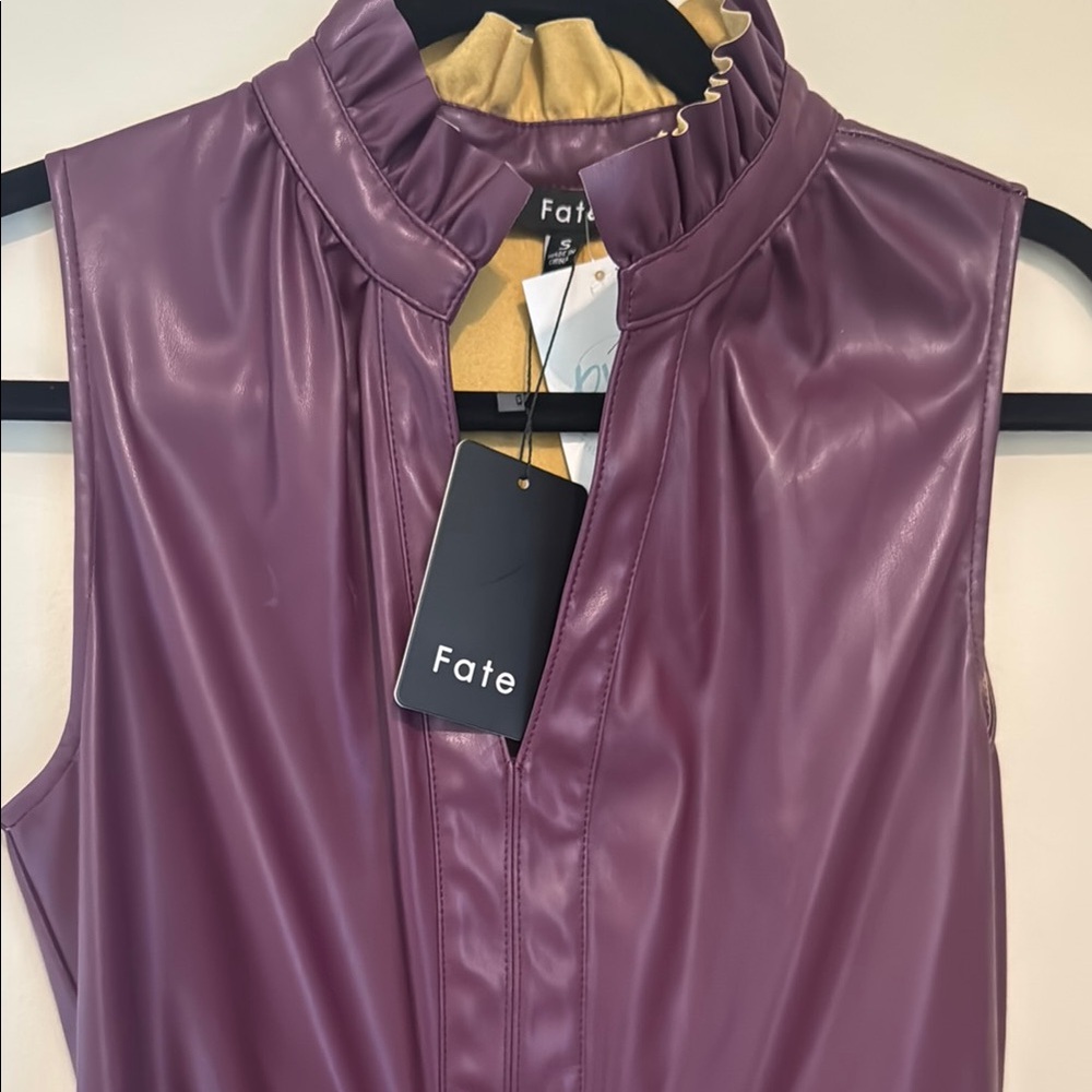 Fate Sleeveless Mahogany Faux Leather Midi Dress - Picture 2 of 4
